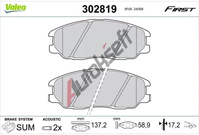 VALEO Sada brzdovch destiek FIRST VA 302819, 302819