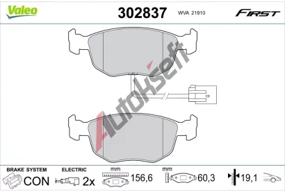 VALEO Sada brzdových destiček FIRST VA 302837, 302837 VALEO Sada brzdových destiček FIRST VA 302837, 302837
