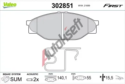 VALEO Sada brzdových destiček FIRST VA 302851, 302851 VALEO Sada brzdových destiček FIRST VA 302851, 302851