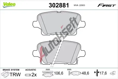 VALEO Sada brzdových destiček FIRST VA 302881, 302881 VALEO Sada brzdových destiček FIRST VA 302881, 302881