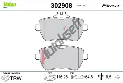 VALEO Sada brzdových destiček FIRST VA 302908, 302908 VALEO Sada brzdových destiček FIRST VA 302908, 302908