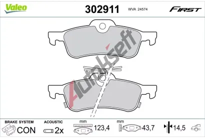 VALEO Sada brzdových destiček FIRST VA 302911, 302911 VALEO Sada brzdových destiček FIRST VA 302911, 302911