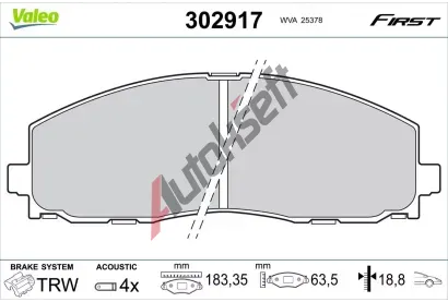 VALEO Sada brzdovch destiek FIRST VA 302917, 302917