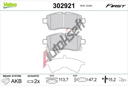 VALEO Sada brzdových destiček FIRST VA 302921, 302921 VALEO Sada brzdových destiček FIRST VA 302921, 302921
