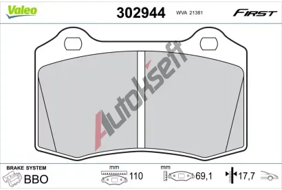 VALEO Sada brzdovch destiek FIRST VA 302944, 302944