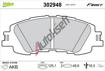 VALEO Sada brzdových destiček FIRST VA 302948, 302948 VALEO Sada brzdových destiček FIRST VA 302948, 302948