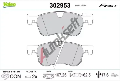 VALEO Sada brzdových destiček FIRST VA 302953, 302953 VALEO Sada brzdových destiček FIRST VA 302953, 302953