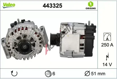 VALEO Alternátor VALEO ORIGINS NEW OE TECHNOLOGY VA 443325, 443325 VALEO Alternátor VALEO ORIGINS NEW OE TECHNOLOGY VA 443325, 443325