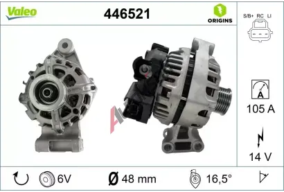 VALEO Alternátor VALEO ORIGINS NEW OE TECHNOLOGY VA 446521, 446521 VALEO Alternátor VALEO ORIGINS NEW OE TECHNOLOGY VA 446521, 446521