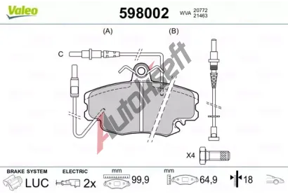 VALEO Sada brzdovch destiek kotouov brzdy VA 598002, 598002