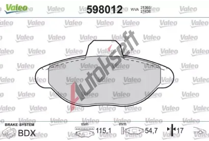 VALEO Sada brzdovch destiek kotouov brzdy VA 598012, 598012