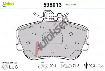 VALEO Sada brzdovch destiek kotouov brzdy VA 598013, 598013