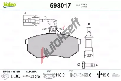 VALEO Sada brzdovch destiek kotouov brzdy VA 598017, 598017