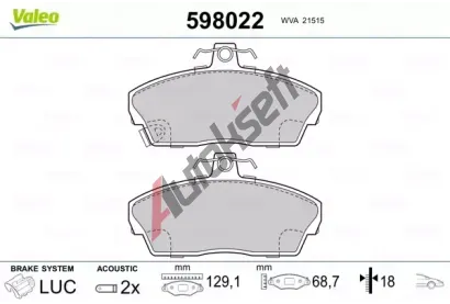 VALEO Sada brzdovch destiek kotouov brzdy VA 598022, 598022
