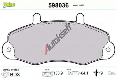 VALEO Sada brzdových destiček kotoučové brzdy VA 598036, 598036 VALEO Sada brzdových destiček kotoučové brzdy VA 598036, 598036