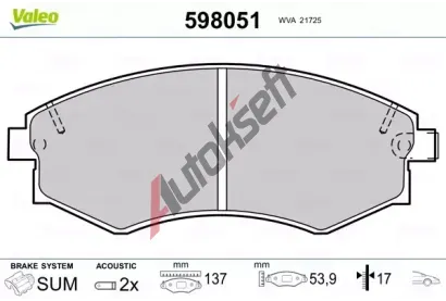 VALEO Sada brzdovch destiek kotouov brzdy VA 598051, 598051