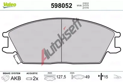 VALEO Sada brzdových destiček kotoučové brzdy VA 598052, 598052  VALEO Sada brzdových destiček kotoučové brzdy VA 598052, 598052
