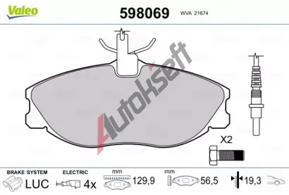 VALEO Sada brzdových destiček kotoučové brzdy VA 598069, 598069  VALEO Sada brzdových destiček kotoučové brzdy VA 598069, 598069