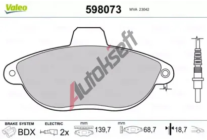 VALEO Sada brzdových destiček kotoučové brzdy VA 598073, 598073  VALEO Sada brzdových destiček kotoučové brzdy VA 598073, 598073
