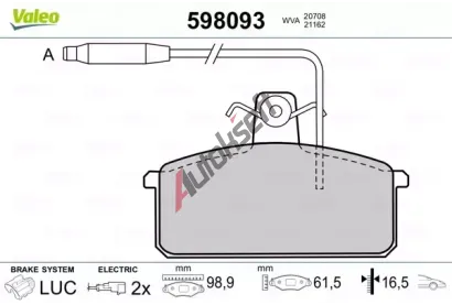 VALEO Sada brzdových destiček kotoučové brzdy VA 598093, 598093 VALEO Sada brzdových destiček kotoučové brzdy VA 598093, 598093