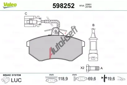 VALEO Sada brzdových destiček kotoučové brzdy VA 598252, 598252 VALEO Sada brzdových destiček kotoučové brzdy VA 598252, 598252