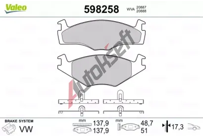 VALEO Sada brzdovch destiek kotouov brzdy VA 598258, 598258