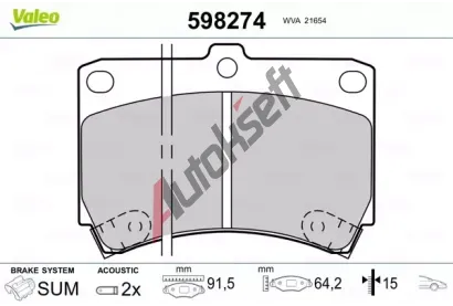 VALEO Sada brzdovch destiek kotouov brzdy VA 598274, 598274