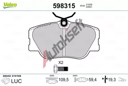 VALEO Sada brzdovch destiek kotouov brzdy VA 598315, 598315