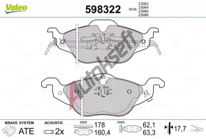 VALEO Sada brzdovch destiek kotouov brzdy VA 598322, 598322