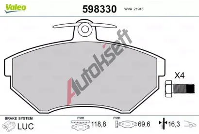 VALEO Sada brzdovch destiek kotouov brzdy VA 598330, 598330