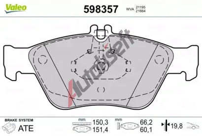 VALEO Sada brzdovch destiek kotouov brzdy VA 598357, 598357