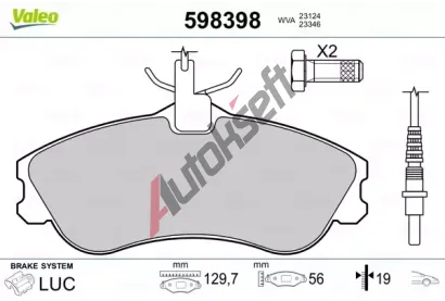 VALEO Sada brzdovch destiek kotouov brzdy VA 598398, 598398