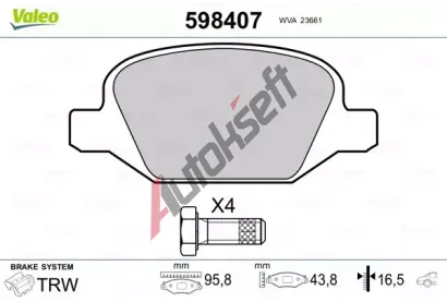 VALEO Sada brzdovch destiek kotouov brzdy VA 598407, 598407