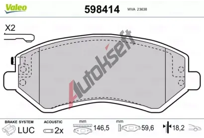 VALEO Sada brzdovch destiek kotouov brzdy VA 598414, 598414
