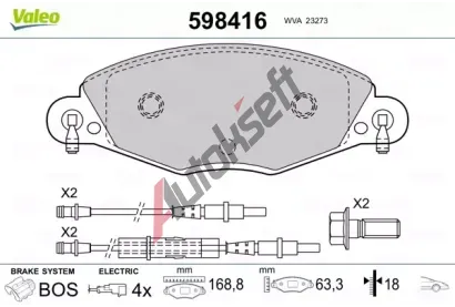 VALEO Sada brzdovch destiek kotouov brzdy VA 598416, 598416