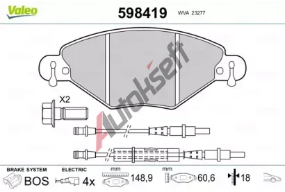 VALEO Sada brzdovch destiek kotouov brzdy VA 598419, 598419