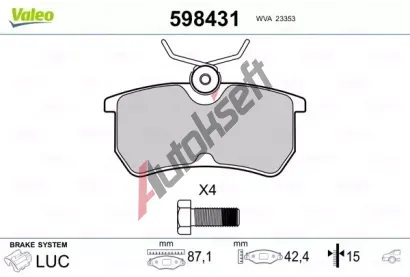 VALEO Sada brzdovch destiek kotouov brzdy VA 598431, 598431