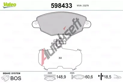 VALEO Sada brzdových destiček kotoučové brzdy VA 598433, 598433  VALEO Sada brzdových destiček kotoučové brzdy VA 598433, 598433