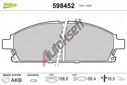 VALEO Sada brzdovch destiek kotouov brzdy VA 598452, 598452