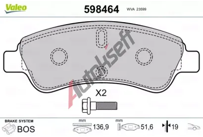 VALEO Sada brzdovch destiek kotouov brzdy VA 598464, 598464