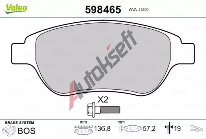 VALEO Sada brzdovch destiek kotouov brzdy VA 598465, 598465