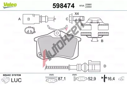 VALEO Sada brzdovch destiek kotouov brzdy VA 598474, 598474