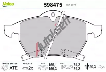 VALEO Sada brzdovch destiek kotouov brzdy VA 598475, 598475