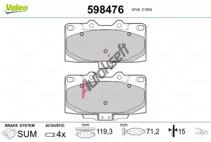 VALEO Sada brzdových destiček kotoučové brzdy VA 598476, 598476 VALEO Sada brzdových destiček kotoučové brzdy VA 598476, 598476