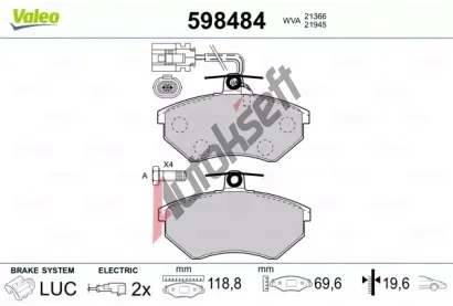 VALEO Sada brzdovch destiek kotouov brzdy VA 598484, 598484