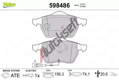VALEO Sada brzdovch destiek kotouov brzdy VA 598486, 598486