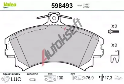 VALEO Sada brzdových destiček kotoučové brzdy VA 598493, 598493 VALEO Sada brzdových destiček kotoučové brzdy VA 598493, 598493