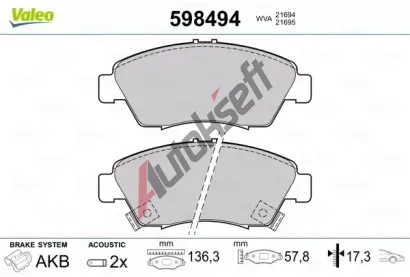 VALEO Sada brzdovch destiek kotouov brzdy VA 598494, 598494