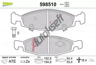 VALEO Sada brzdovch destiek kotouov brzdy VA 598510, 598510