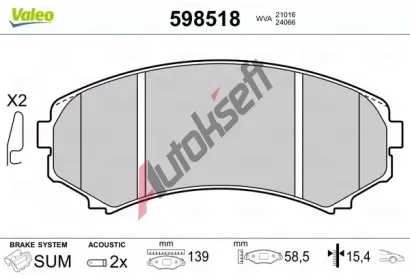 VALEO Sada brzdovch destiek kotouov brzdy VA 598518, 598518